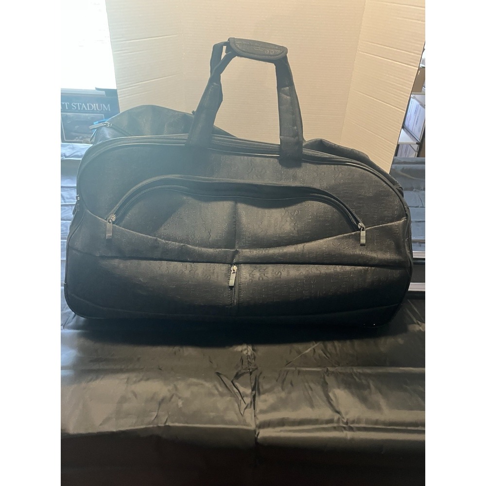 Embossed Paris Pattern Large Rolling Duffel Bag Black 32" Wheeled Travel Luggage